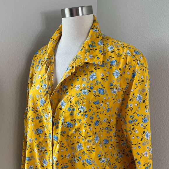 Old Navy Womens Plus XXL Classic Shirt Yellow Floral Button Up Long Sleeve Top - Picture 2 of 9
